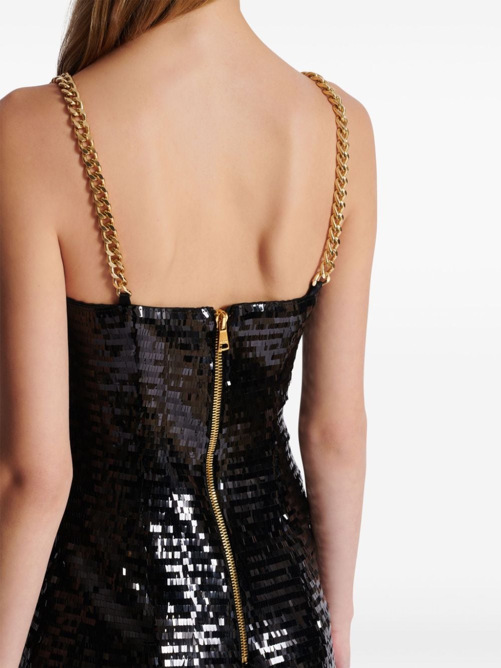 Shop Balmain Sequin Chain-link Short Dress In Black