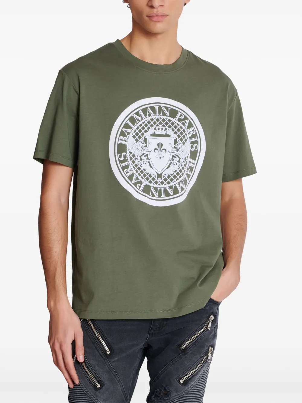 【BALMAIN】関税込☆プリントTシャツ グリーン Balmain プリント Tシャツ | グリーン | FARFETCH JP