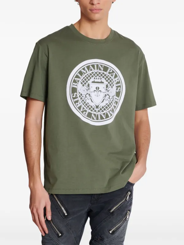 Balmain Coin-print Cotton T-shirt | Green | FARFETCH ID