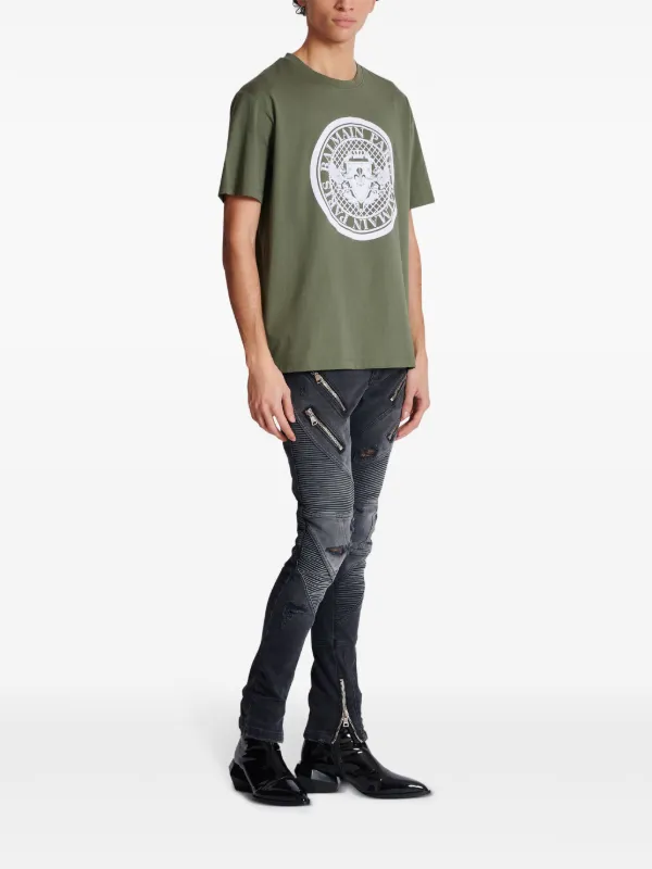【関税込み】Balmain グリーン Balmain Paris プリントTシャツ Balmain プリント Tシャツ | グリーン | FARFETCH JP