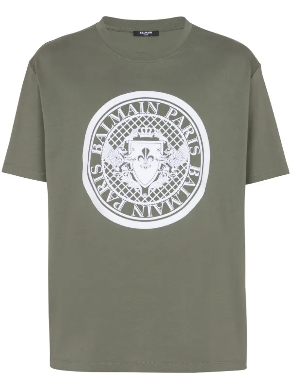 【送料&関税込】Balmain Green Cotton T-shirt Balmain Coin-print Cotton T-shirt | Green | FARFETCH ID
