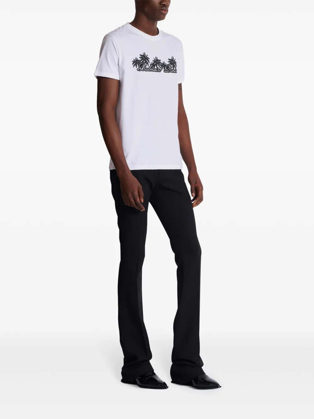 Shop Balmain Palm-print Cotton T-shirt In White