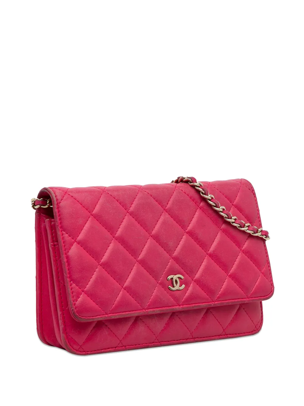 Pre-owned Chanel 2016 Classic Lambskin Wallet On Chain Crossbody Bag In Pink