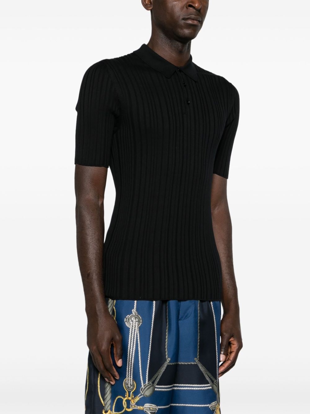 Shop Dolce & Gabbana Ribbed-knit Polo Shirt In Black