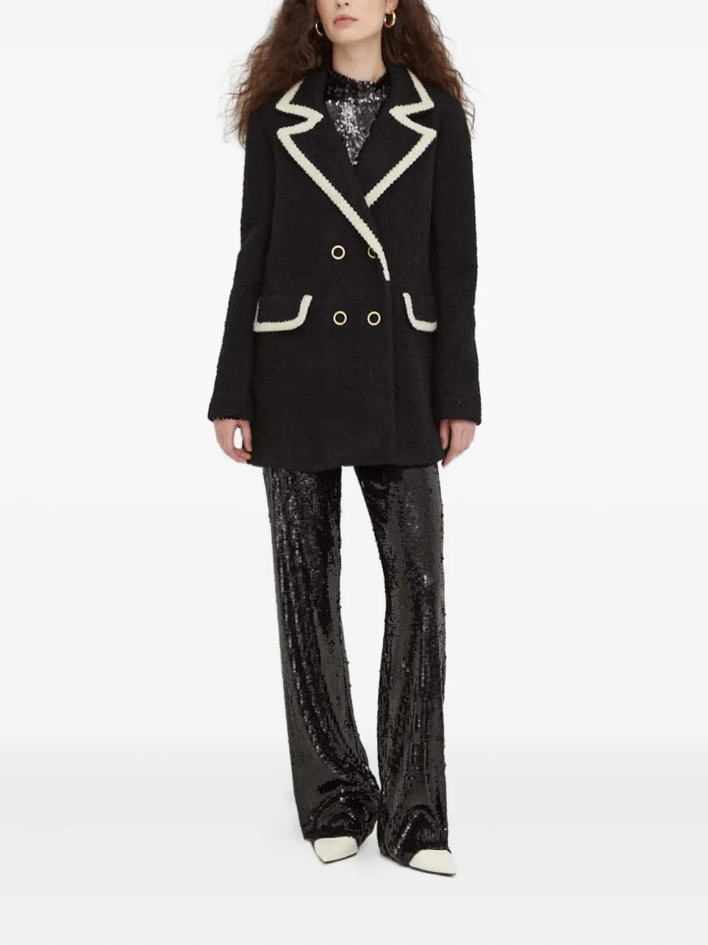 Ba&sh Bouclé Contrast-trim Jacket In Black