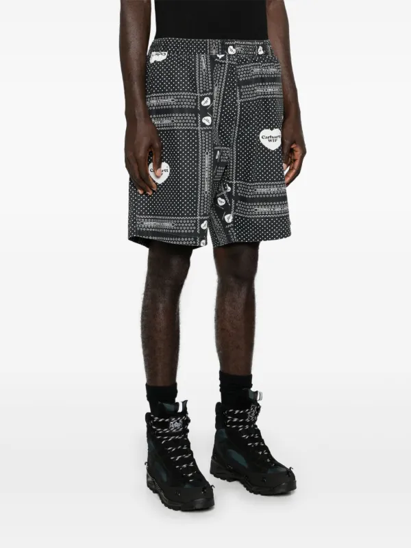ハーフ・ショートパンツ CARHARTT HEART BANDANA SHORT 4XK869 CARHARTT HEART BANDANA SHORT H Bandana P Black （カーハート