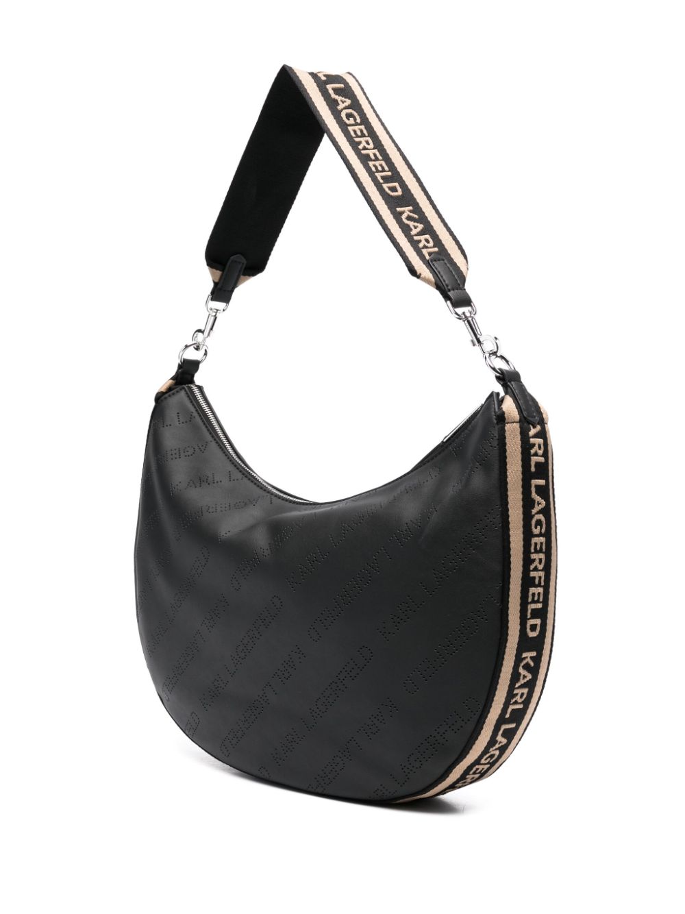 Shop Karl Lagerfeld K/moon Perforated-logo Shoulder Bag In Black
