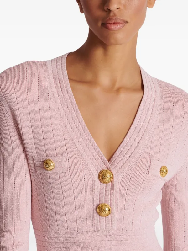 Balmain button-embellished Knitted Minidress | Pink | FARFETCH