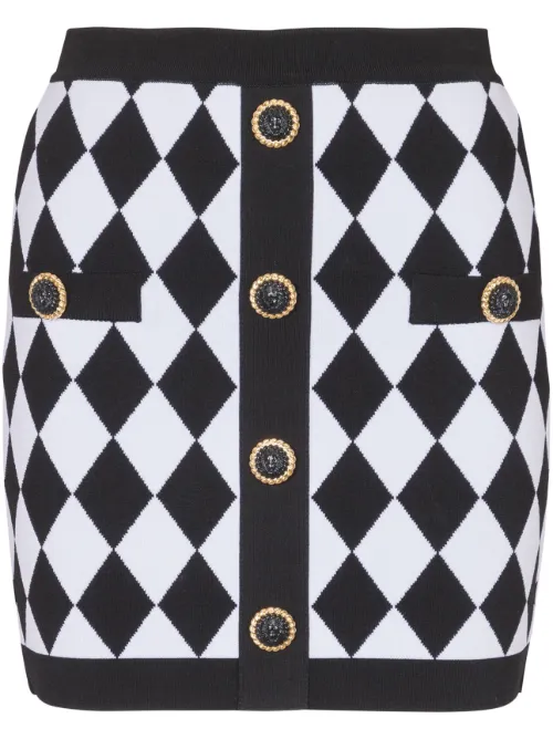 Minijupe à losanges en intarsia - Balmain - Modalova