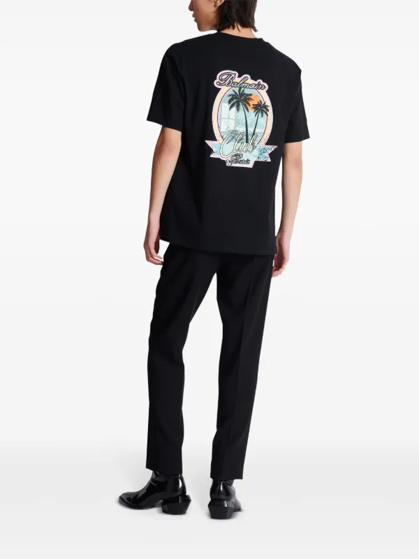 【BALMAIN】関税込☆Club Tシャツ ブラック Balmain Club-print Cotton T-shirt | Black | FARFETCH