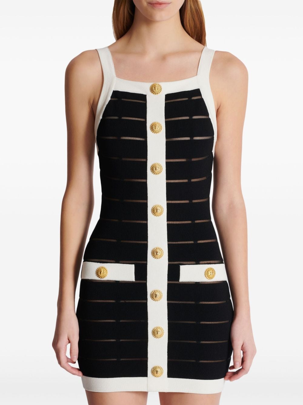 Shop Balmain Mesh-detailed Short Dress In Black