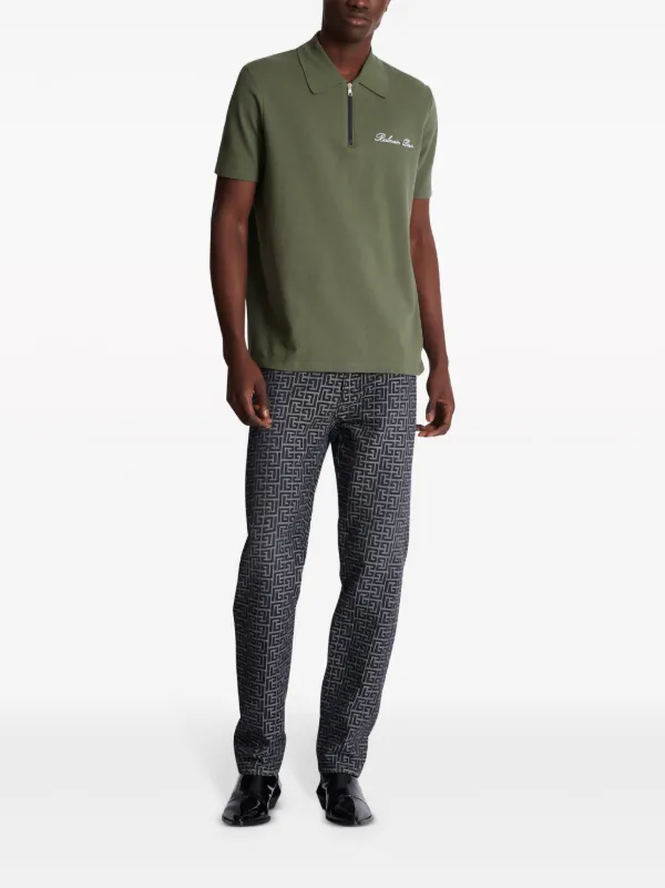 Tシャツ・カットソー BALMAIN Men Polo Shirts DH1EG010BC68ULA Green BALMAIN Men's Green Cotton Polo Shirt Small | eBay