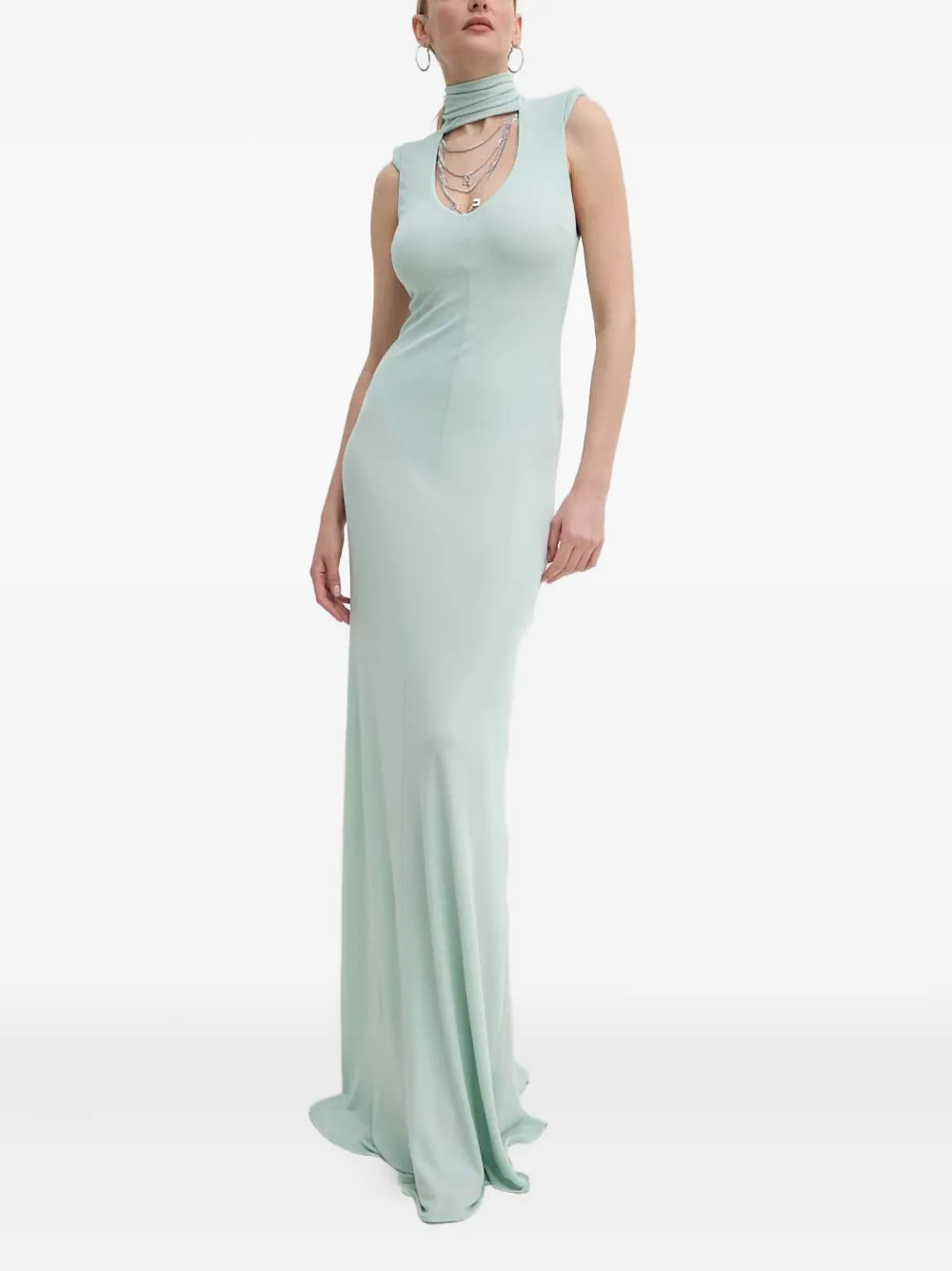 Elisabetta Franchi Cut-out Roll-neck Maxi Dress In Green