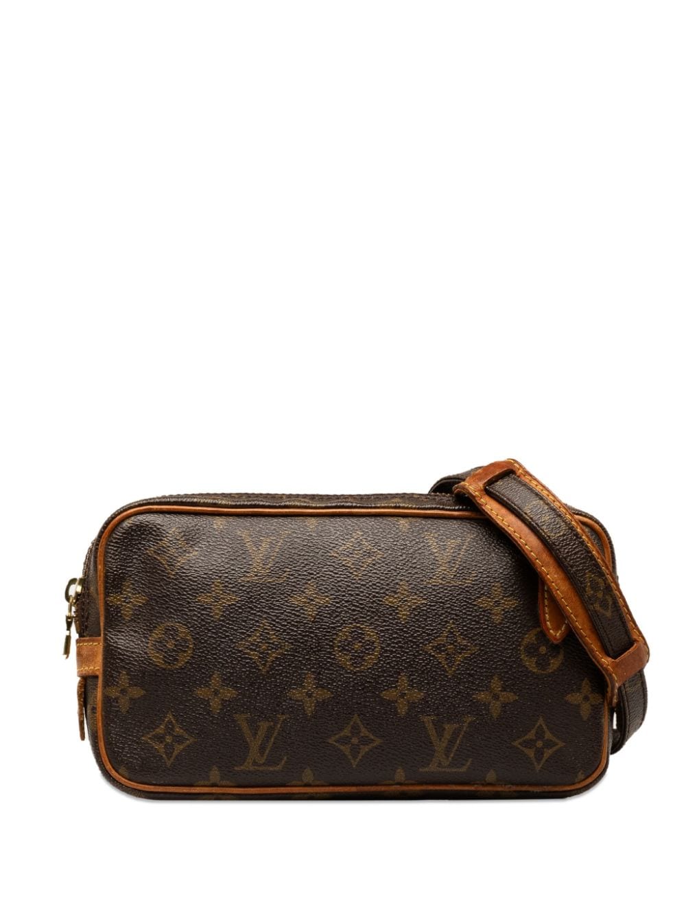Pre-owned Louis Vuitton 1988 Monogram Pochette Marly Bandouliere Crossbody Bag In Brown