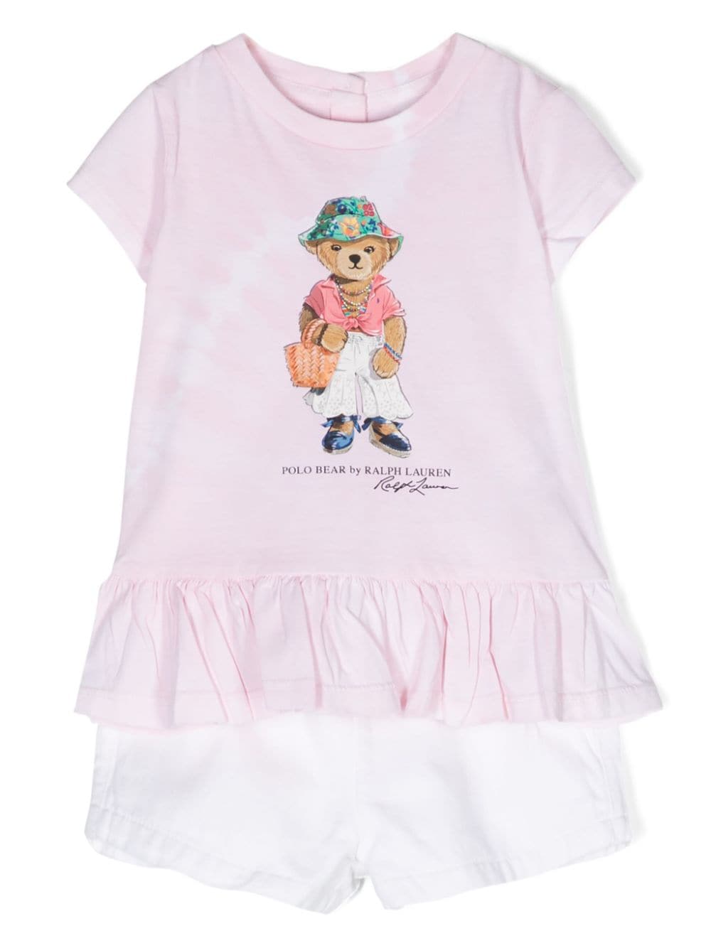 Ralph Lauren Babies' Polo Bear 棉短裤套装 In Pink