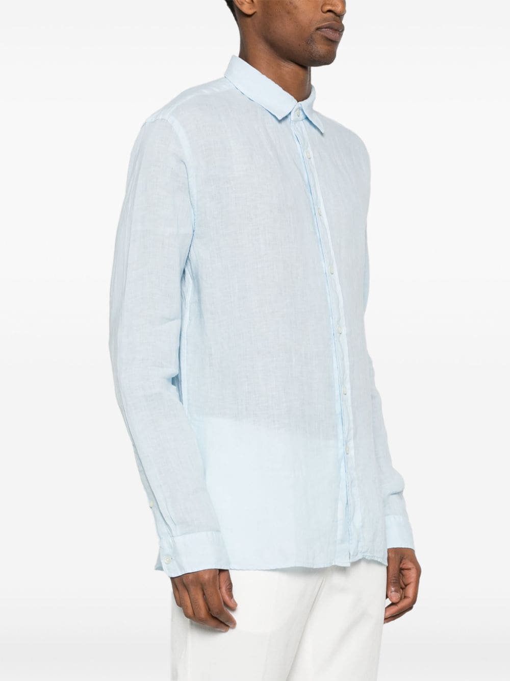 Shop Xacus Long-sleeve Linen Shirt In Blue