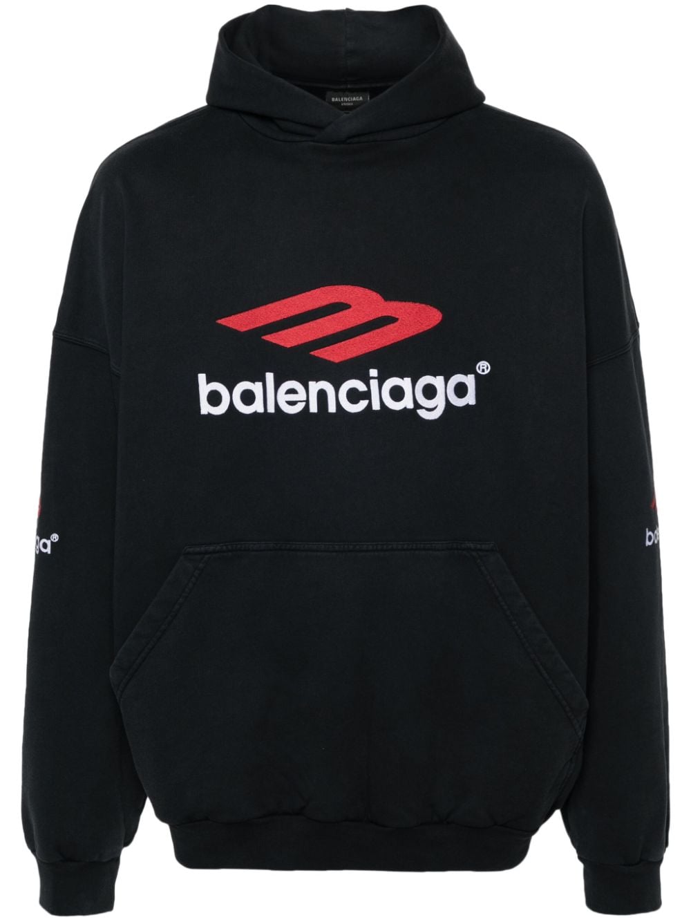 Balenciaga Logo-embroidered Cotton Hoodie In Black