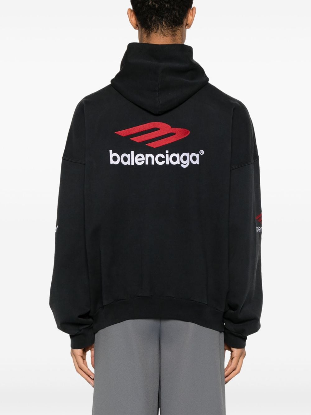 Shop Balenciaga Logo-embroidered Cotton Hoodie In Black