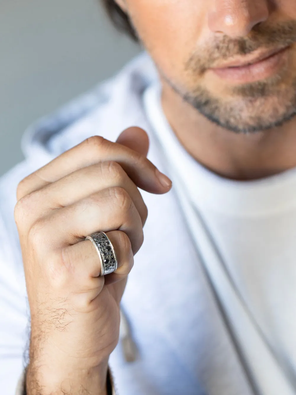 John Varvatos Stardust Black-diamonds Ring In Silver