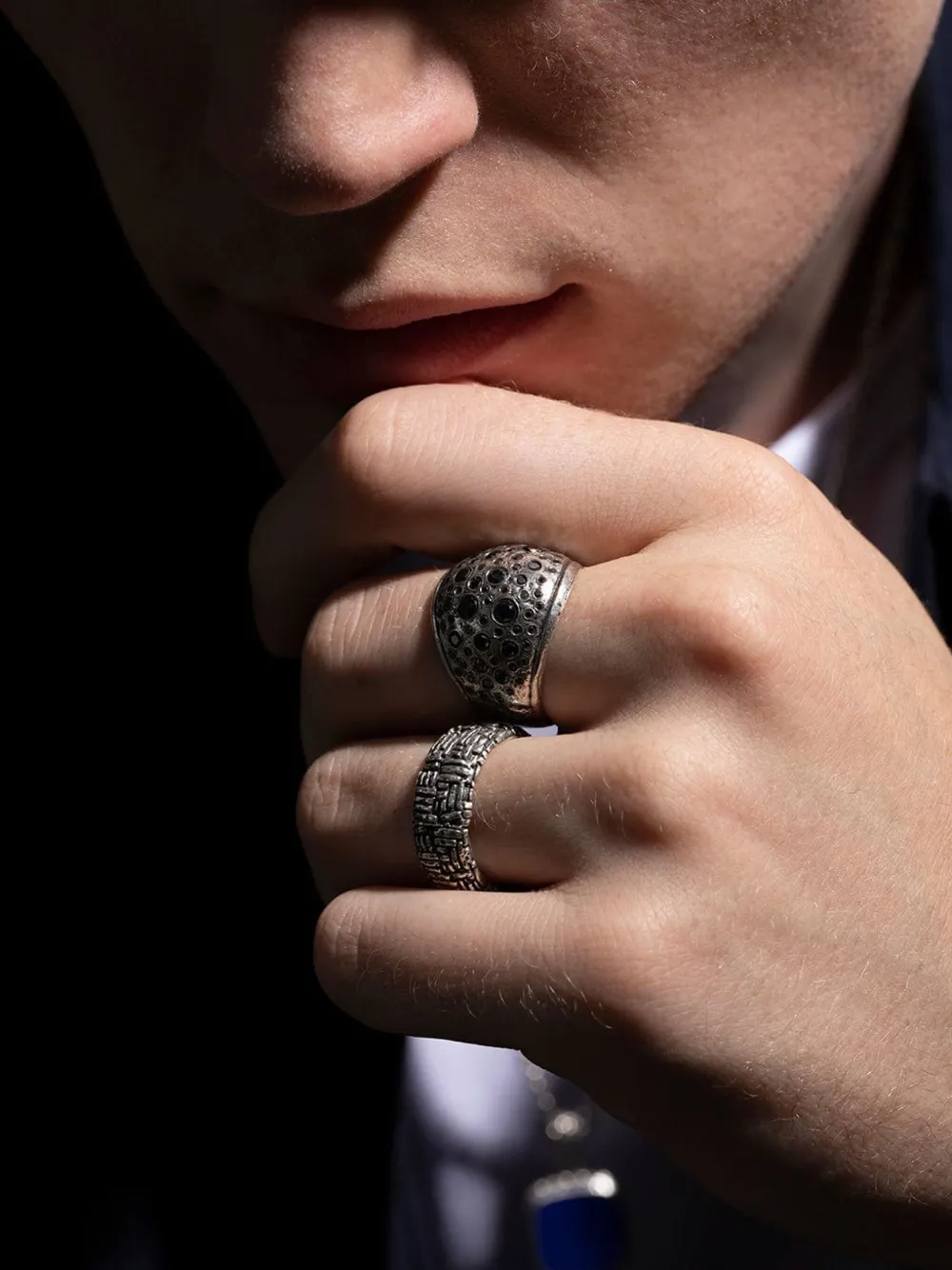 John Varvatos Stardust Black-diamond Wide-band Ring In Silver