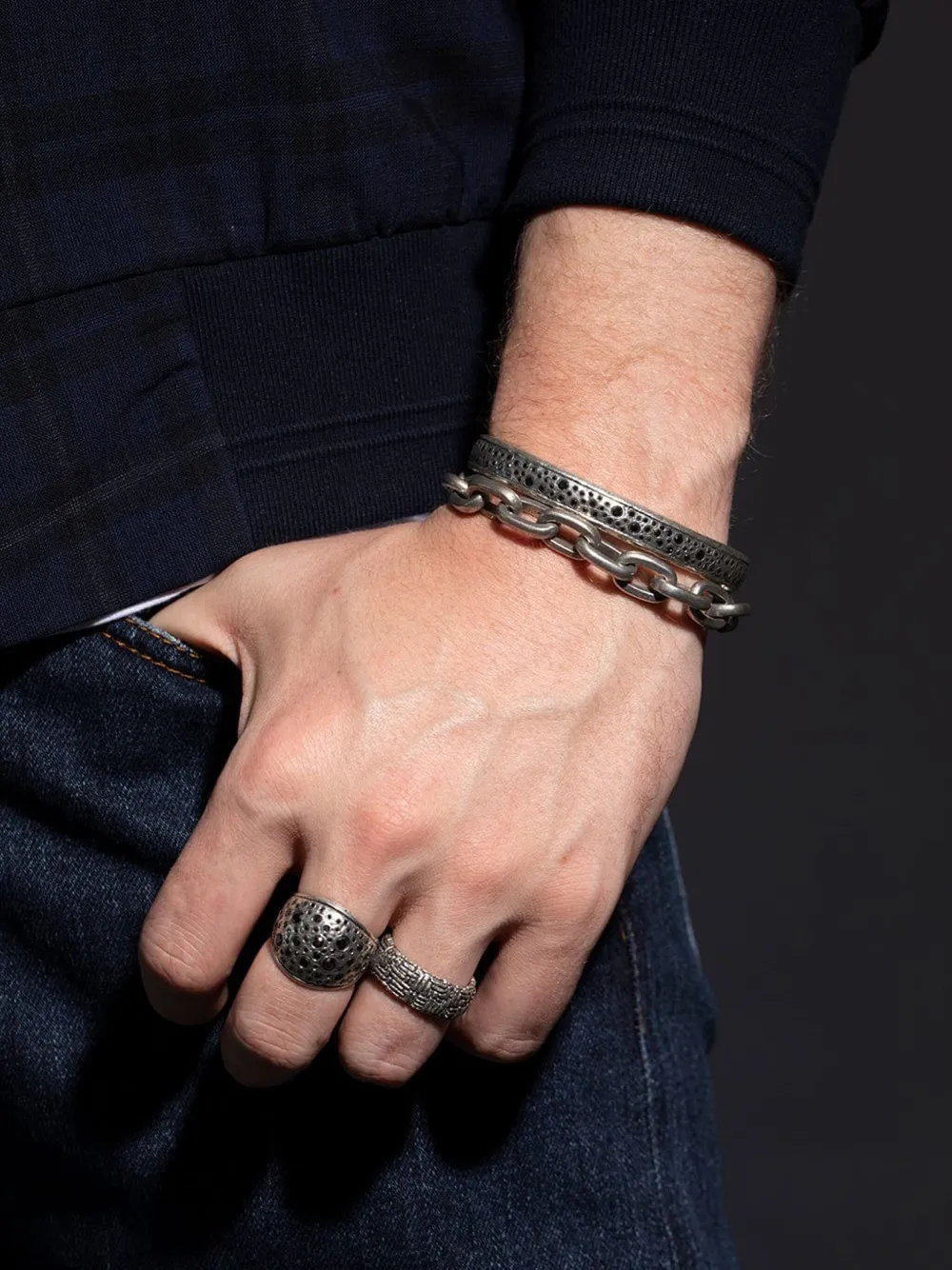 John Varvatos Stardust Black-diamond Wide-band Ring In Silver