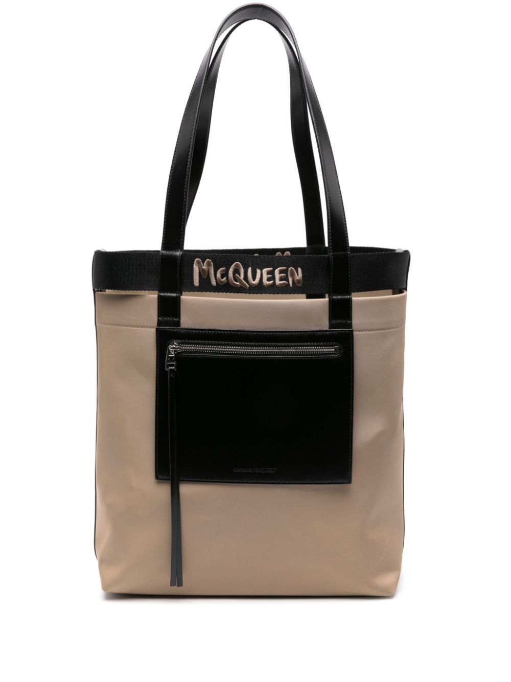 Shop Alexander Mcqueen Logo-embroidered Leather Tote Bag In Neutrals