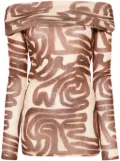 Nanushka abstract-print off-shoulder top - Neutrals
