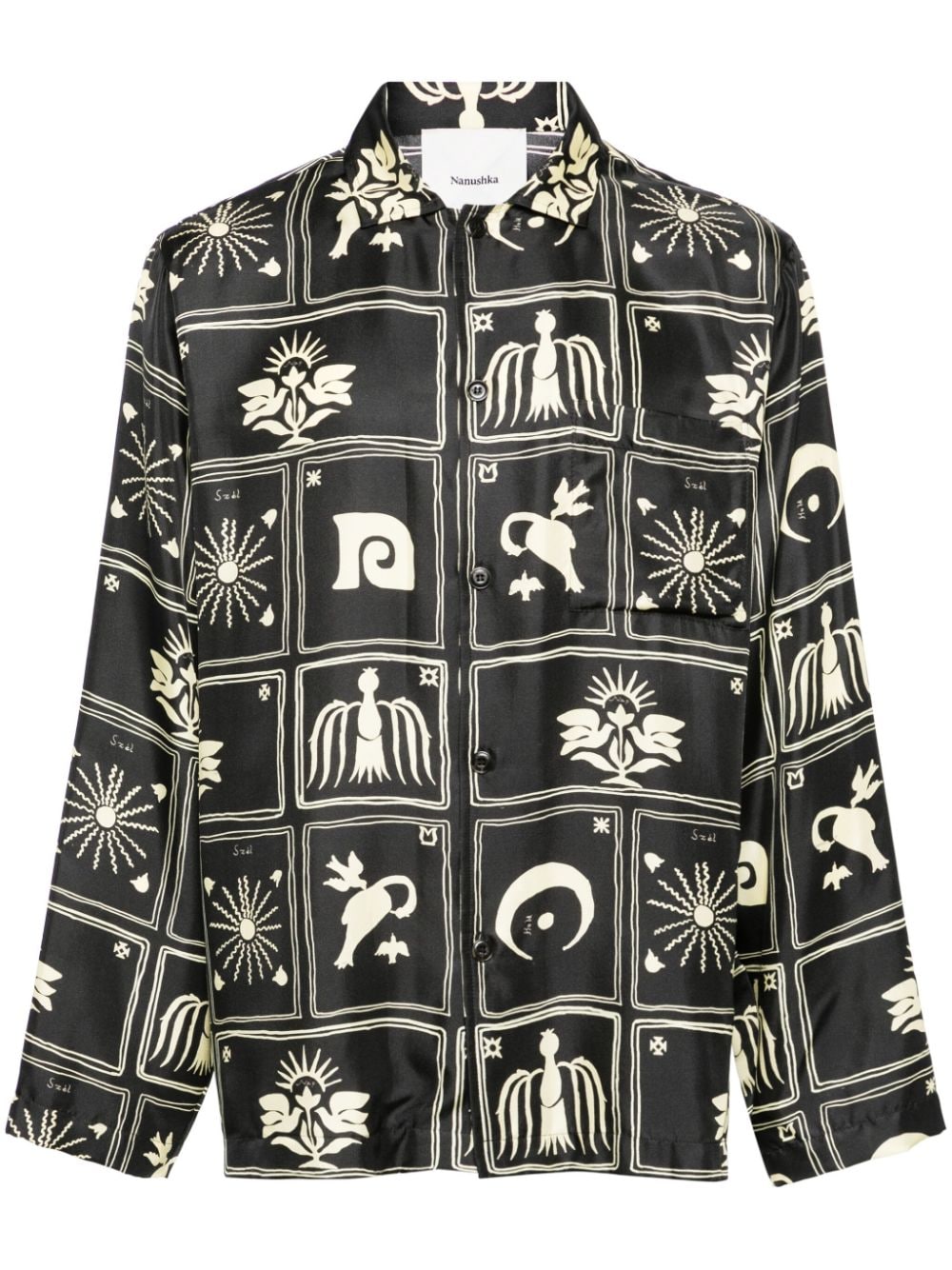 Shop Nanushka Graphic-print Silk Shirt In Black