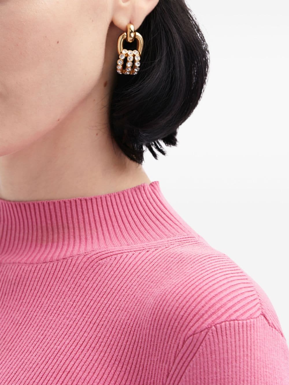 Shop Oscar De La Renta Pave Link Crystal-embellished Earrings In Gold
