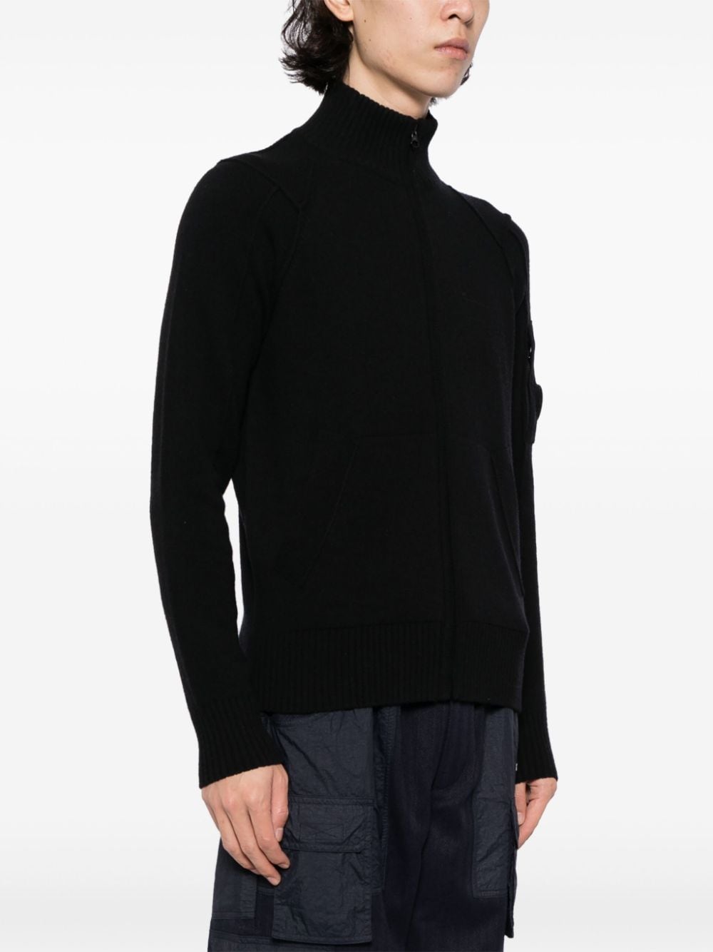 Shop C.p. Company Lens-detail Zip-up Cardigan In Black