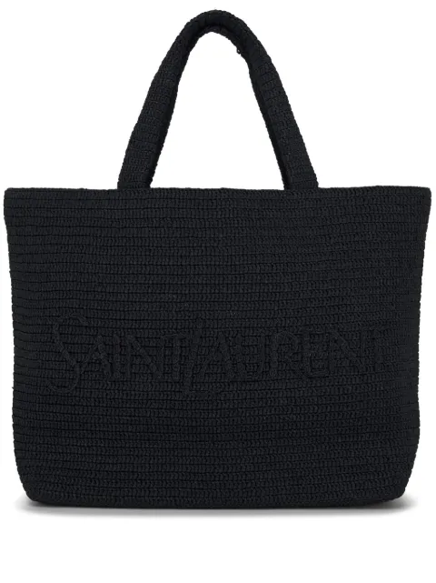 Saint Laurent logo-embroidered raffia tote bag WOMEN