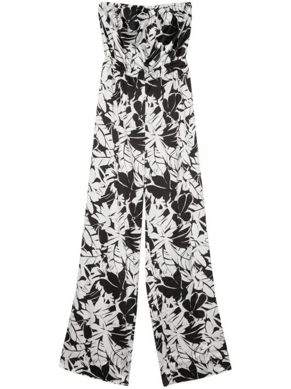 Michael Michael Kors Palm tree print Satin Jumpsuit Black FARFETCH UK