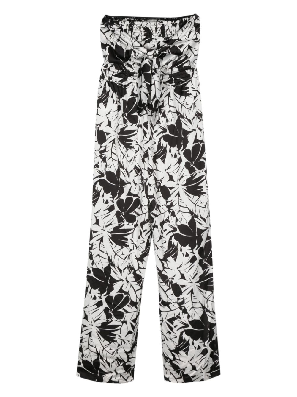 Shop Michael Michael Kors Palm Tree-print Satin Jumpsuit In Black