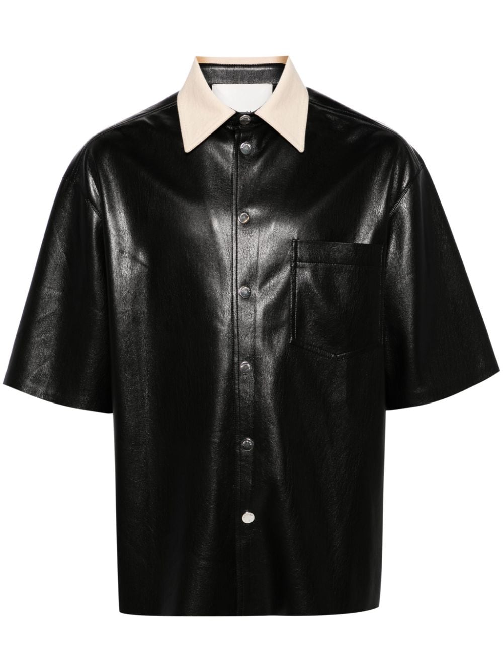 short-sleeve faux-leather shirt
