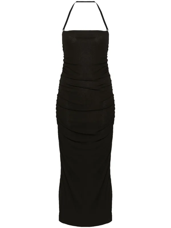 nanushka midi dress Nanushka Black Jerica Pintuck Details Midi Dress