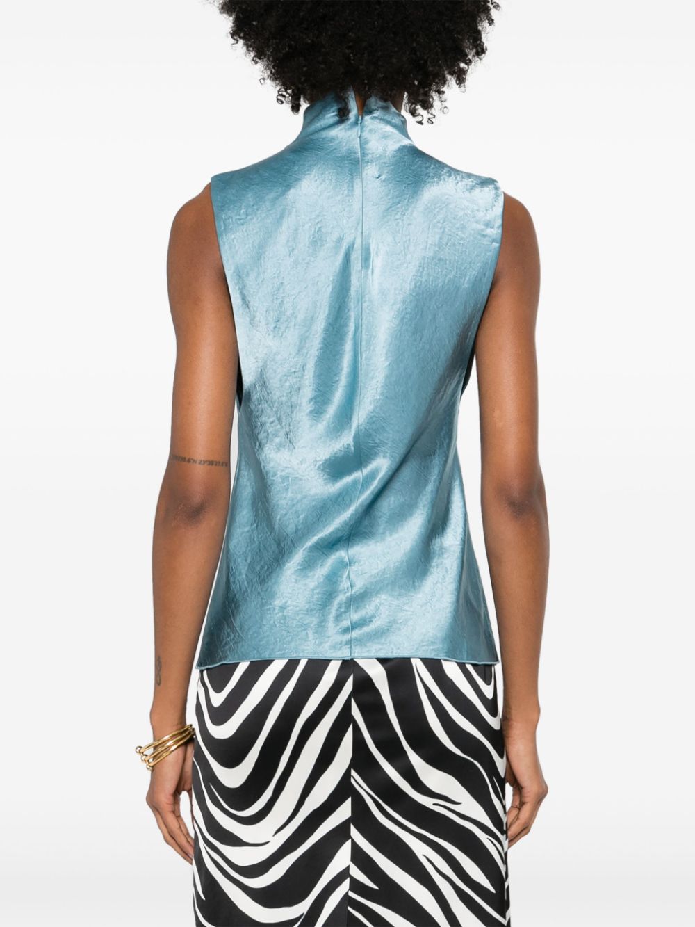 Shop Nanushka High-neck Satin Top In Blue