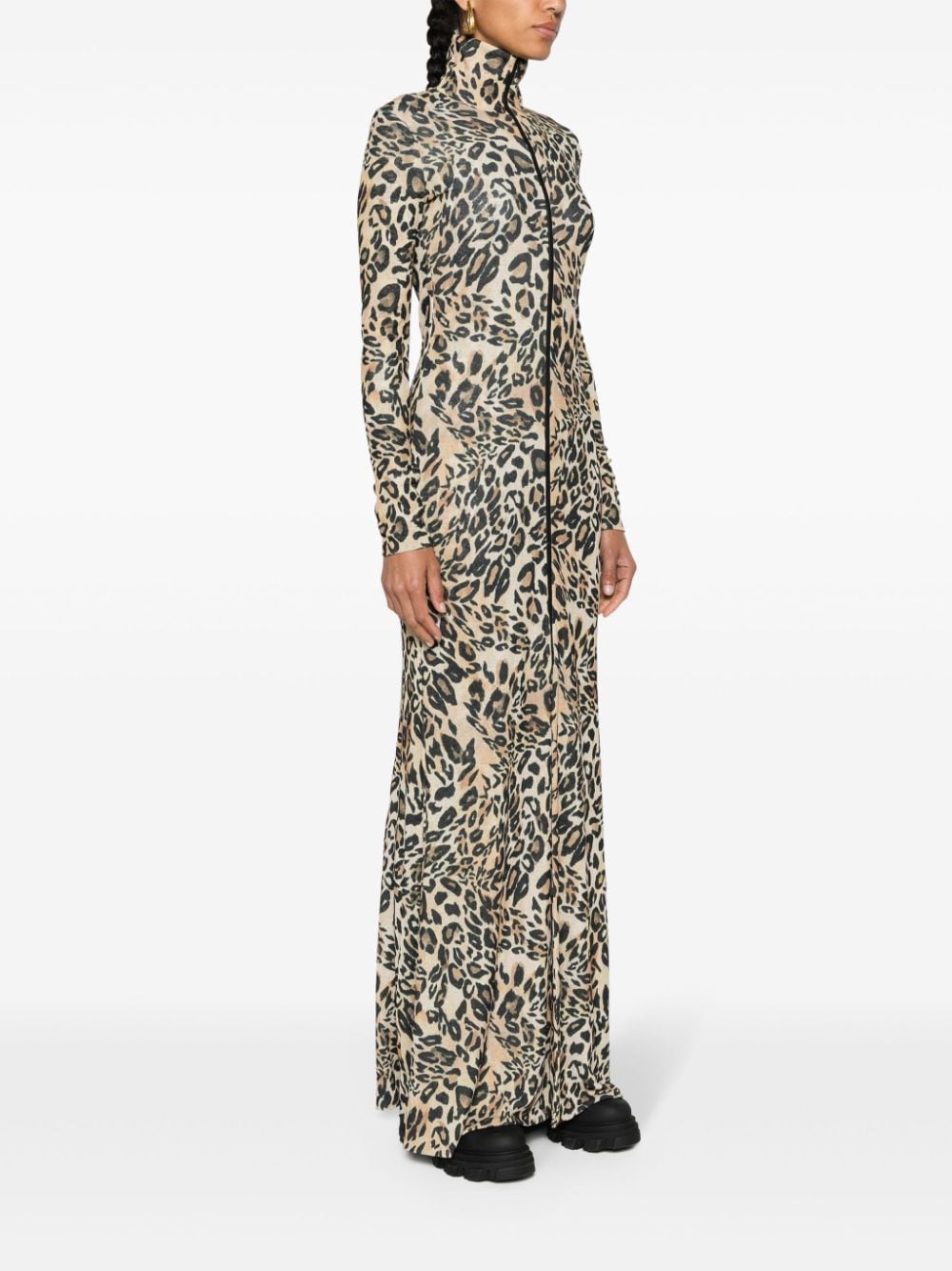 NANUSHKA LEOPARD-PRINT ZIP-UP MAXI DRESS 