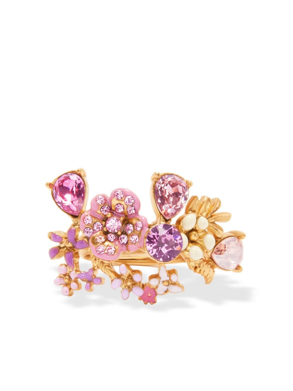 Oscar De La Renta Flower Garden Crystal-embellished Ring In Gold