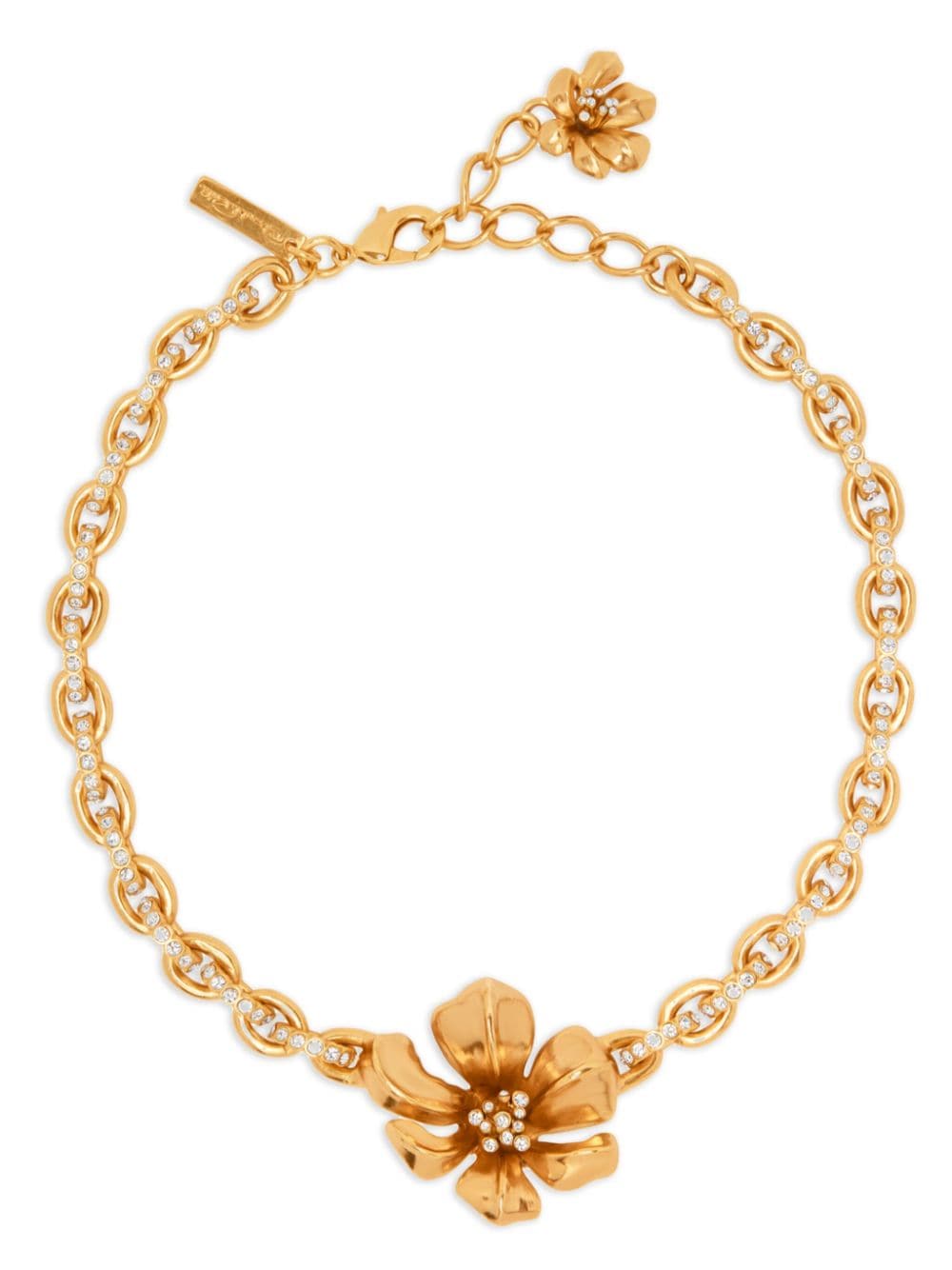Oscar De La Renta Flower-charm Crystal-embellished Necklace In Gold