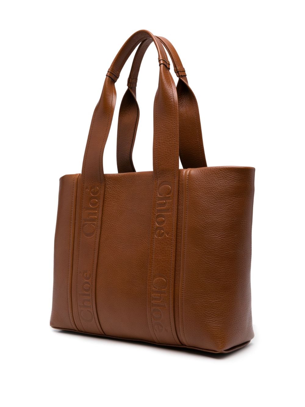 Shop Chloé Woody Leather Tote Bag In Brown