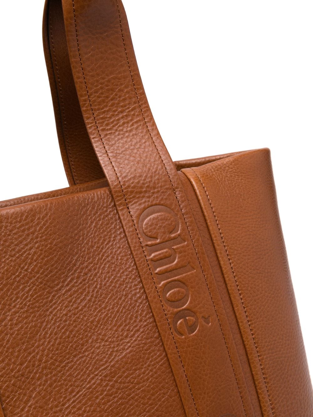 Shop Chloé Woody Leather Tote Bag In Brown