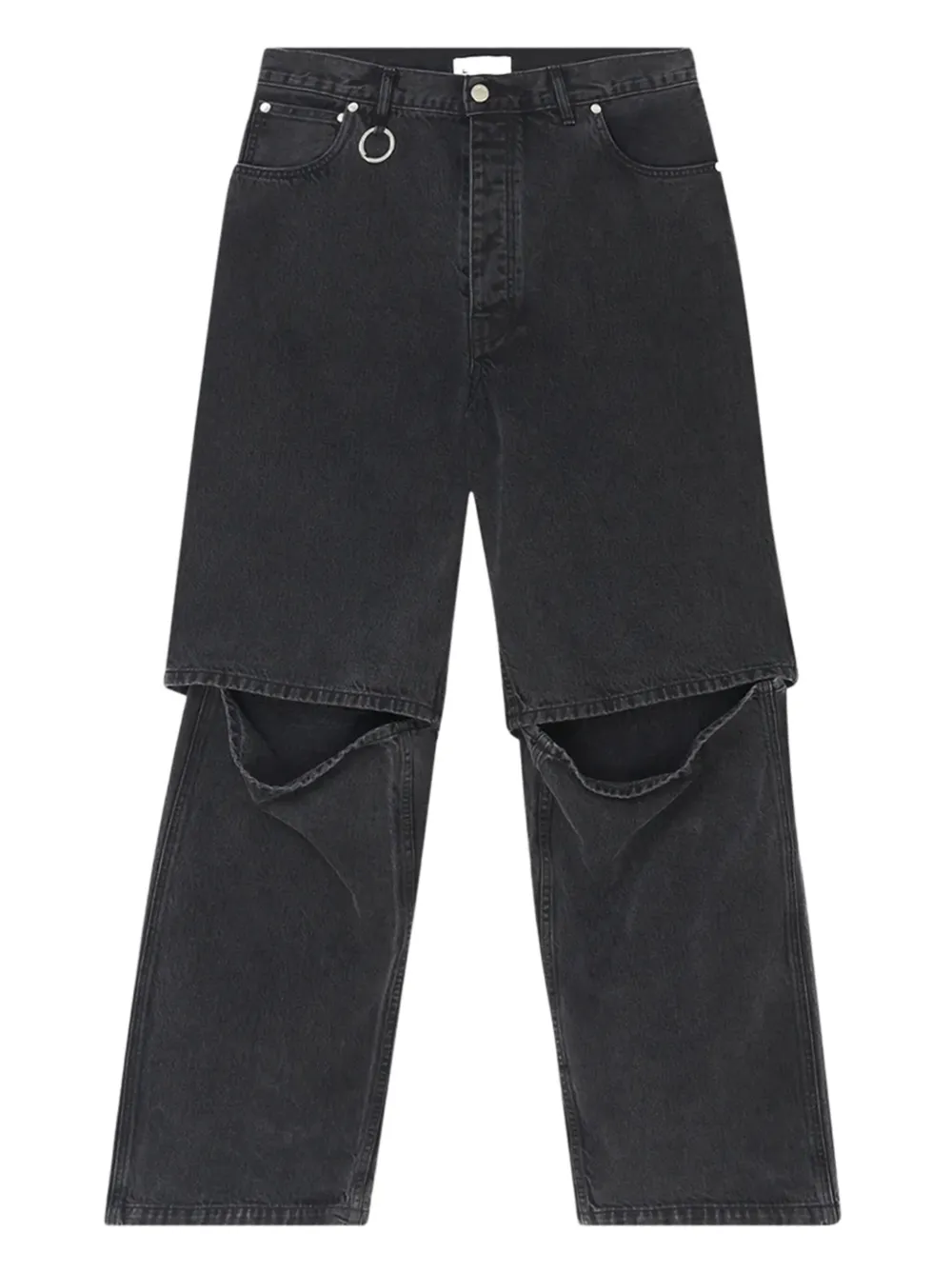 layered knee-detailing loose-fit jeans