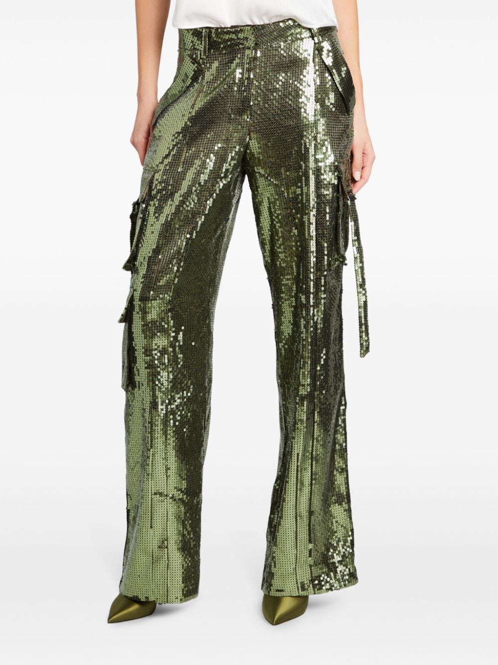 Shop Retroféte Andre Sequin Trousers In Green