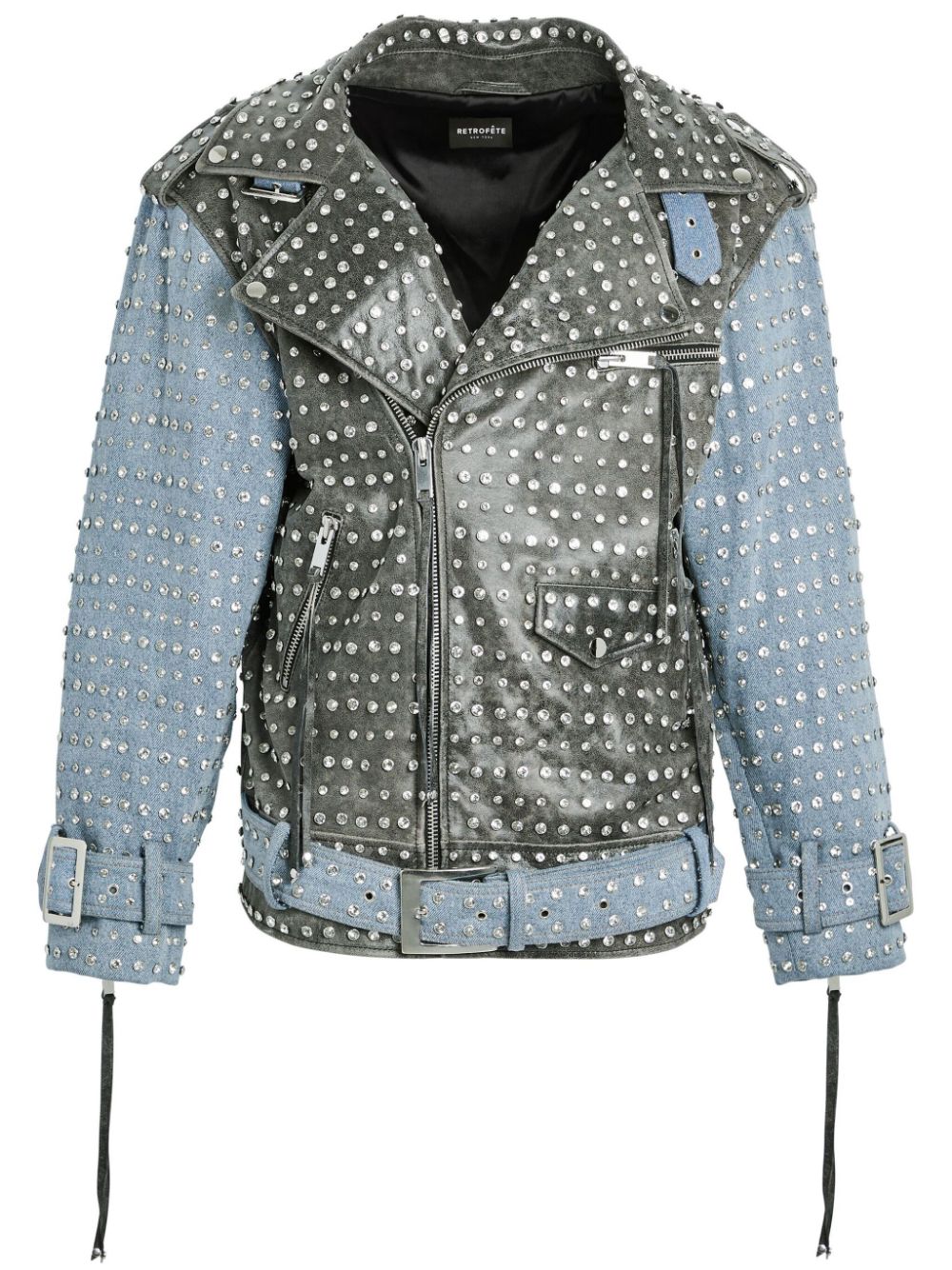 Shop Retroféte Rebel Rhinestone Denim Jacket In Blue