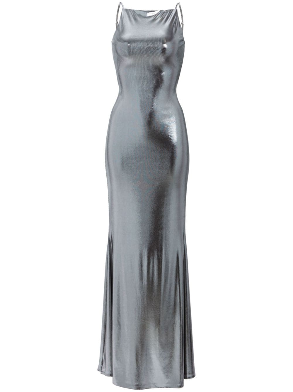 Retrofete Romilly metallic open-back gown Zilver