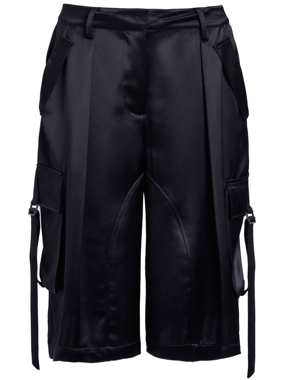 Shop Retroféte Mae Satin Knee-length Shorts In Black