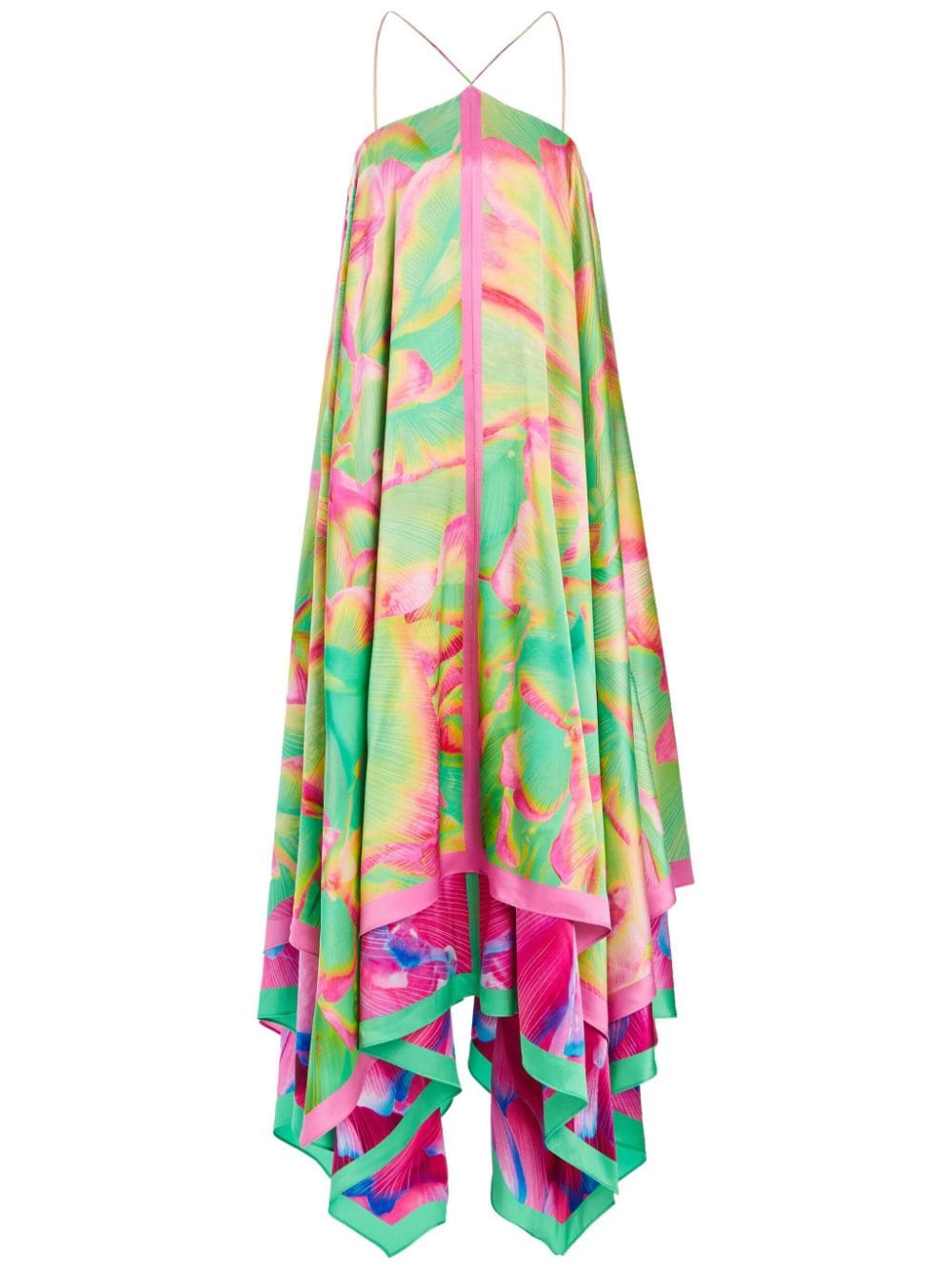 Shop Retroféte Sangria Silk Asymmetrical Long Dress In Green