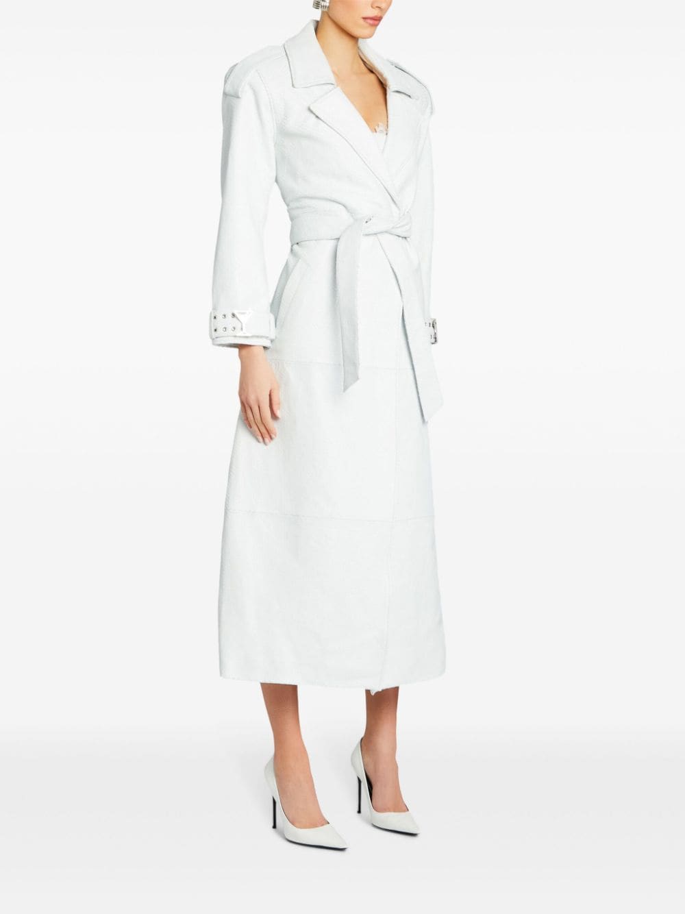 Shop Retroféte Belted Snakeskin Trench Coat In White