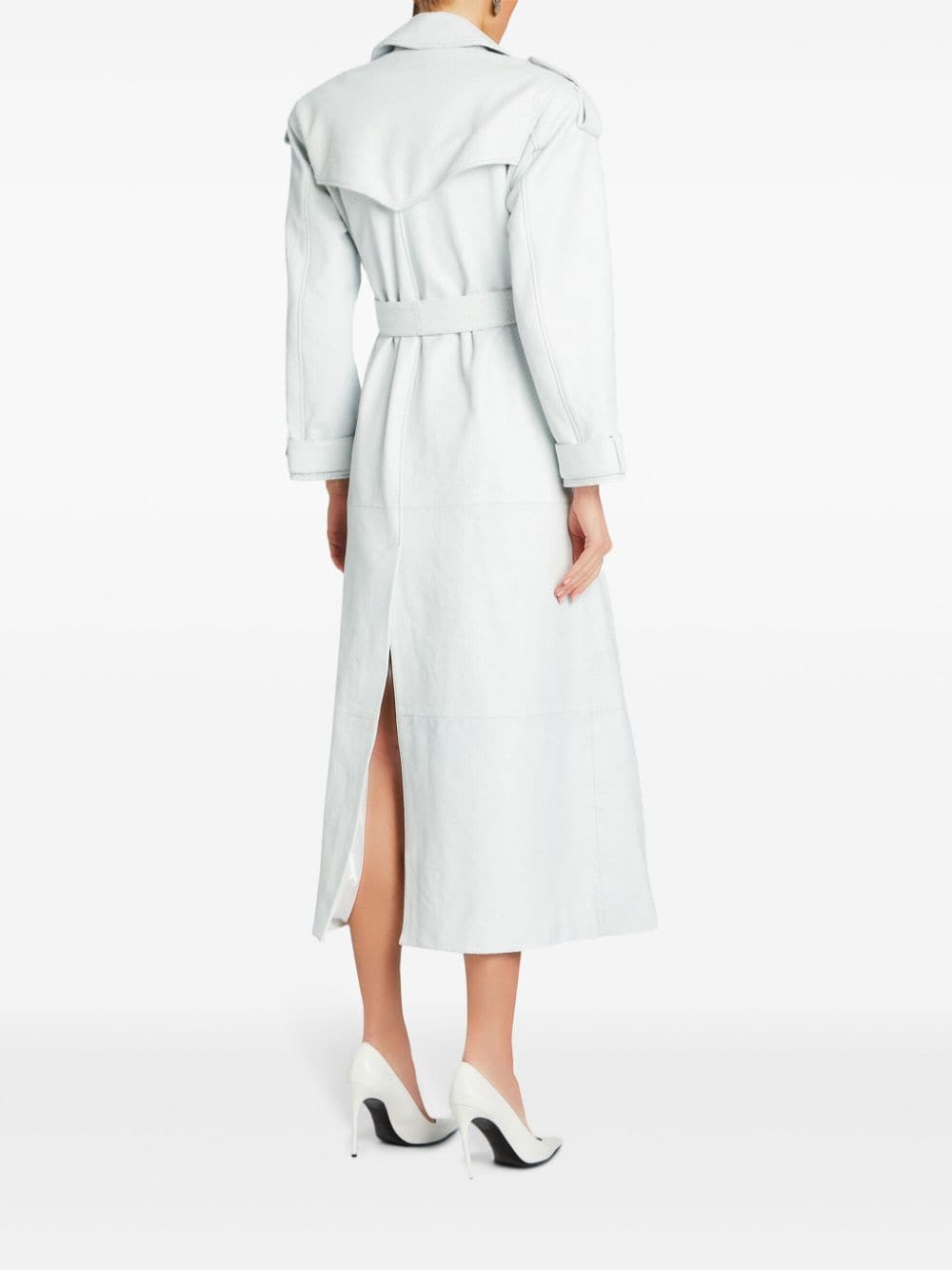 Shop Retroféte Belted Snakeskin Trench Coat In White
