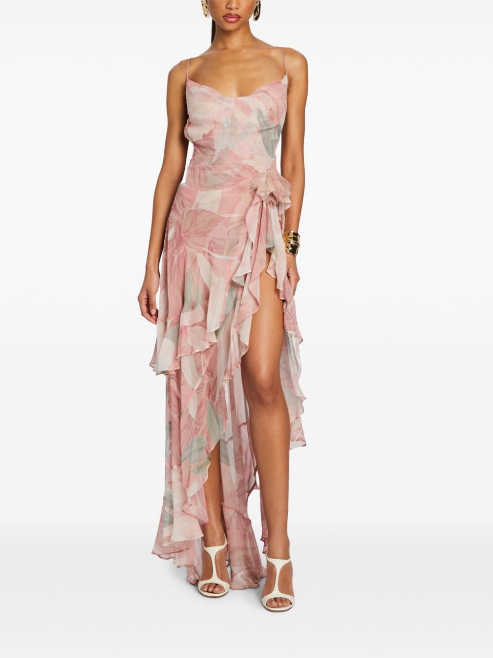 Retrofete Samara floral-print ruffled silk dress - Roze